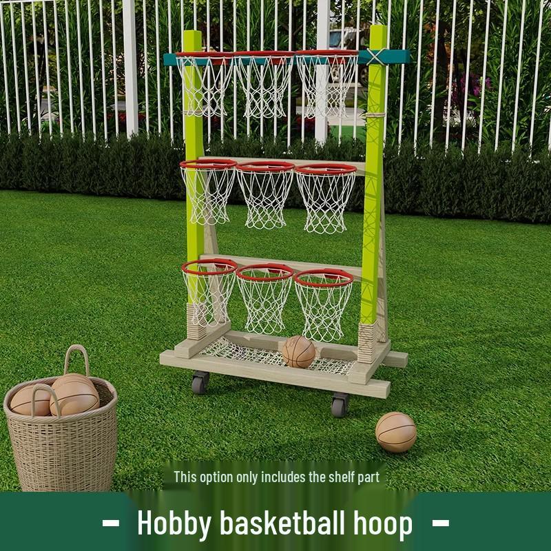 Kids Outdoor Toy Set: Wooden Basketball Hoop, Ring Toss, Sandbags, Bow & Arrow for Sensory Play