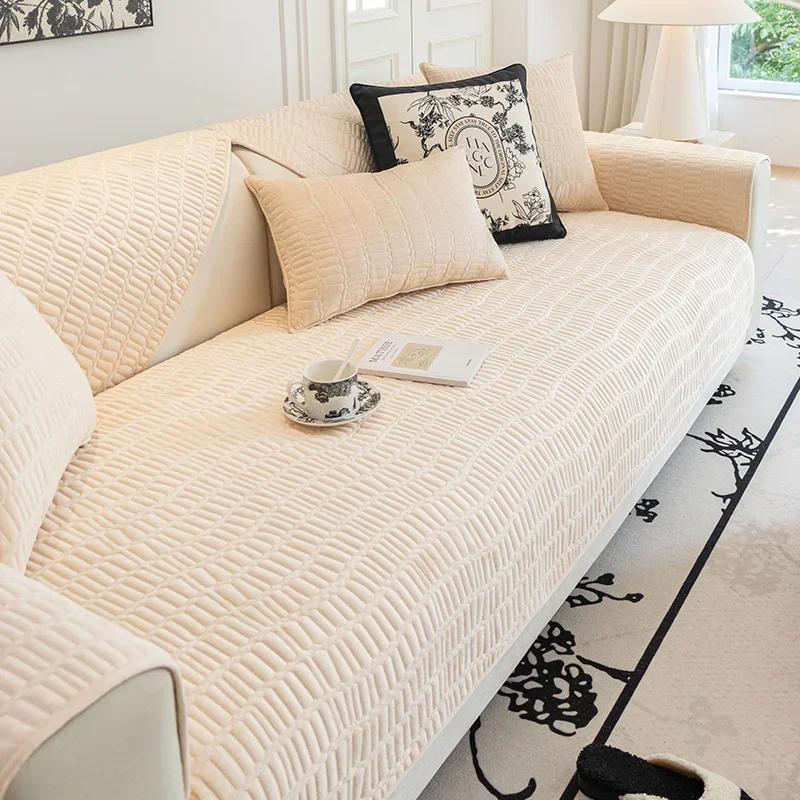 Velvet Sofa Cover Adjustable Sofa Seat Cover Living Room Sofa Covers Quilting Sofa Pad Removable Slipcover Nordic Couch Covers