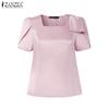 ZANZEA Women Casual Square Collar Summer Short Sleeve Blouse
