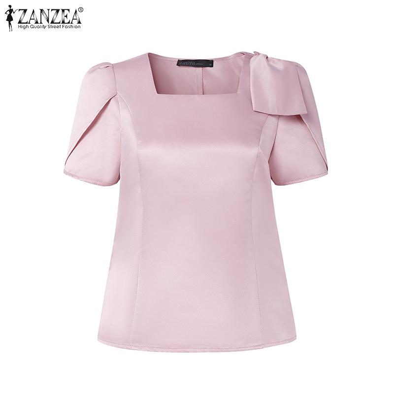 ZANZEA Women Casual Square Collar Summer Short Sleeve Blouse