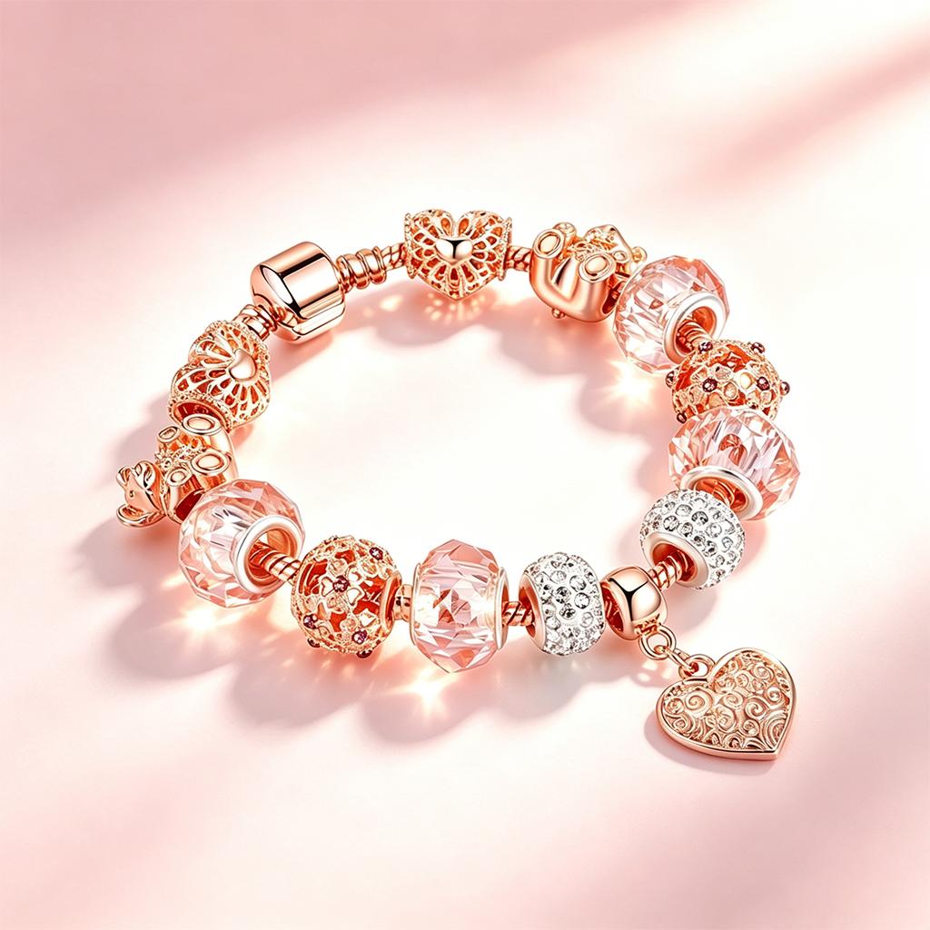Roségoldene herzförmige Charm-Armbänder, Modeschmuck, Perlenarmband, Geburtstag, Weihnachten, Geschenke für Mädchen und Frauen