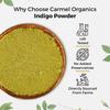 CARMEL ORGANICS Indigo Leaves Powder (800 Grams) – Natural Hair Colorant for Black/Brown Hair, Includes Gloves & Hair Cap, No Added Colors