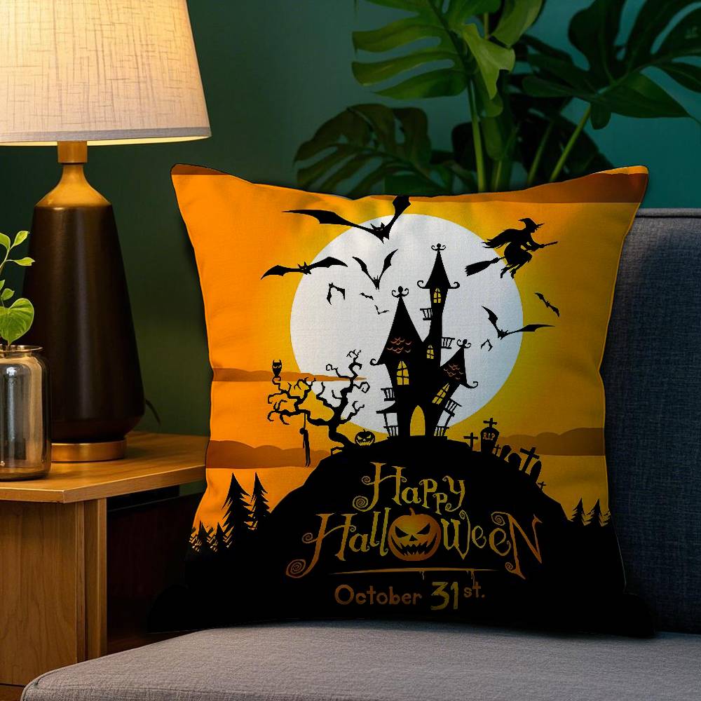 Scary Halloween Bat Pumpkin Pillow Case Sofa Living Room Bedroom Double-sided Printing Square Cushion Nap Time Pillow Case