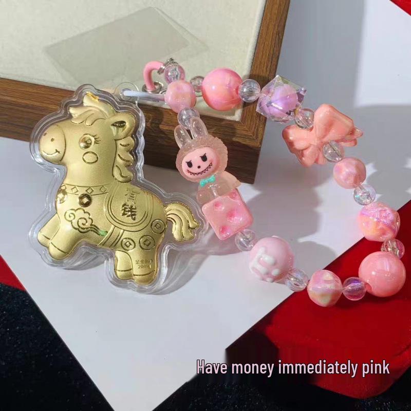 999 Pure Gold Cartoon Pony Keychain Pendant & Phone Strap Charm Gift