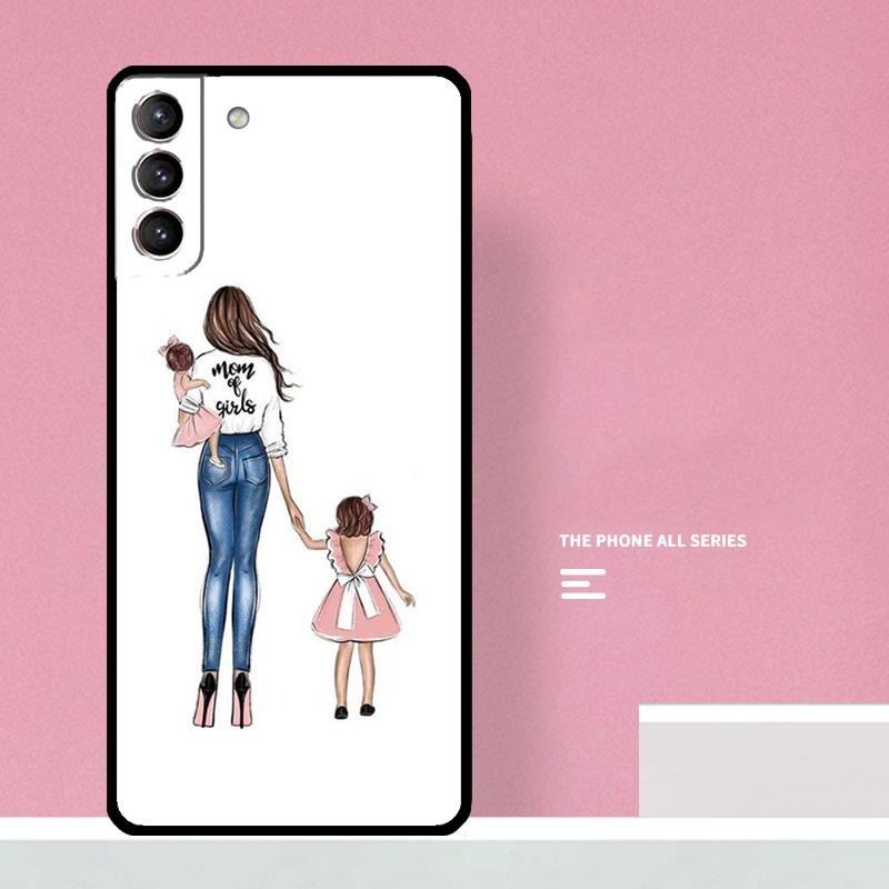Black Brown Hair Baby Mom Girl Son Phone Case For Samsung Galaxy S24 S26 Ultra S20 S21 S22 S23 S25 Plus S10 S25 FE Cover Coque