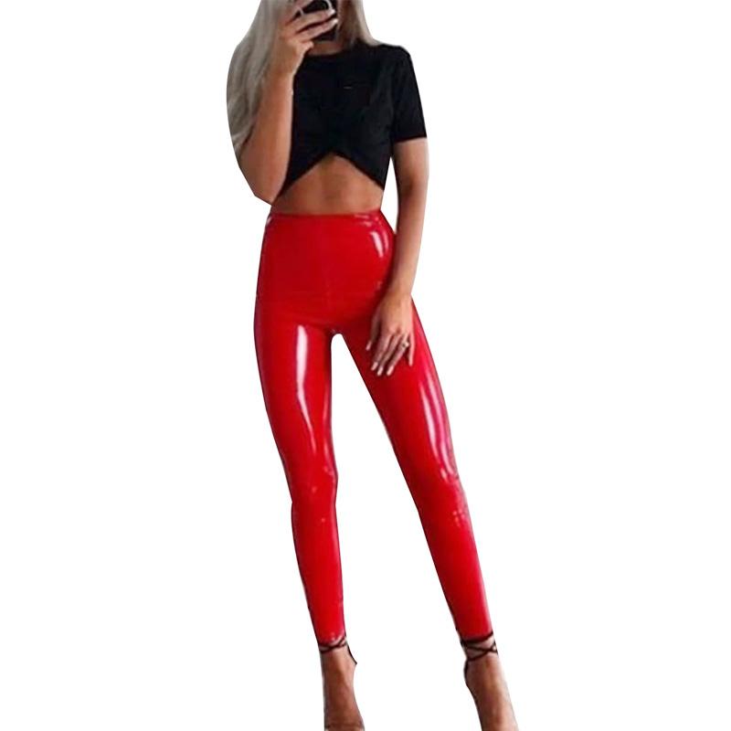 

1 шт. однотонные обтягивающие облегающие брюки из искусственной кожи, сексуальные кожаные брюки, яркие женские, поднимающие бедра S красный