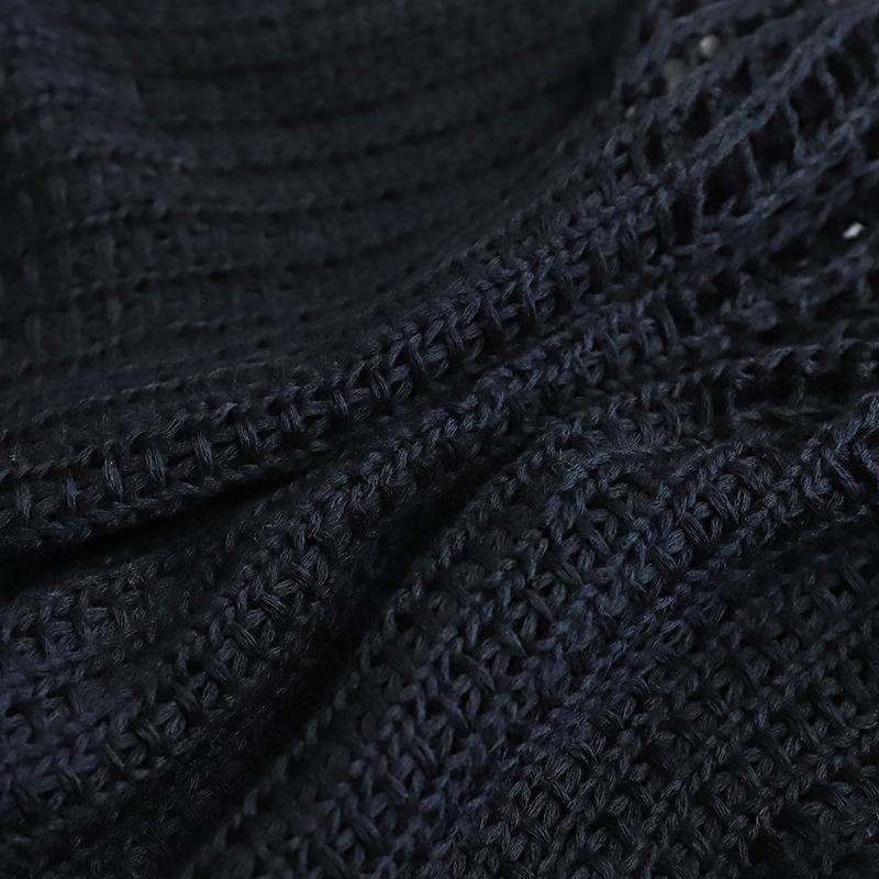 New Summer Hollow-Out Knit Cover-Up: Women's Mid-Length Side Slit Fashionable Top/Dress