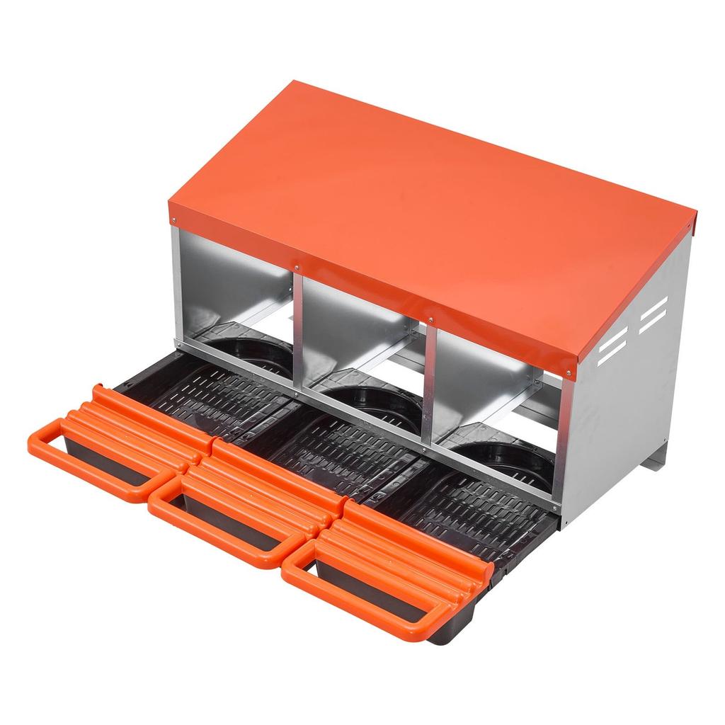 Chicken Nesting Boxes, 3 Compartments, Metal Egg Laying Boxes with Protective Collection Lids, Roll Out Nesting Box, Easy to Assemble, Ideal for Hens,