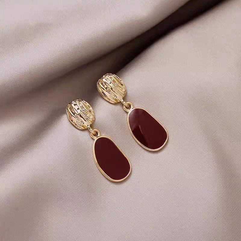 Alloy Earrings Geometric For Women With Retro Red Style And Trend Spring