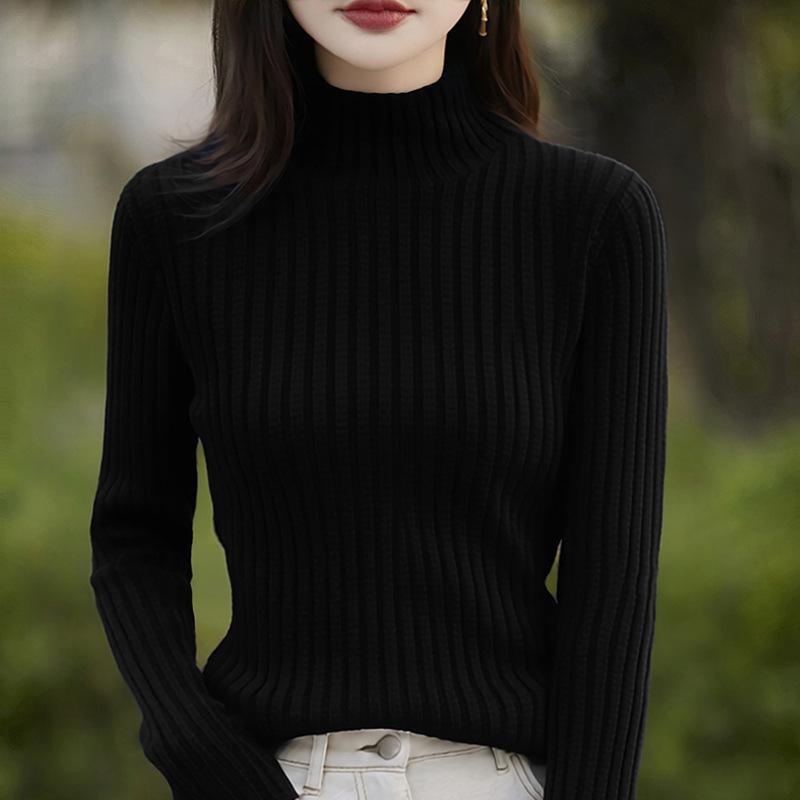 Pure Cotton Half Turtleneck Pit Sweater for Women In Autumn and Winter New Base Shirt Long-sleeved Sweater