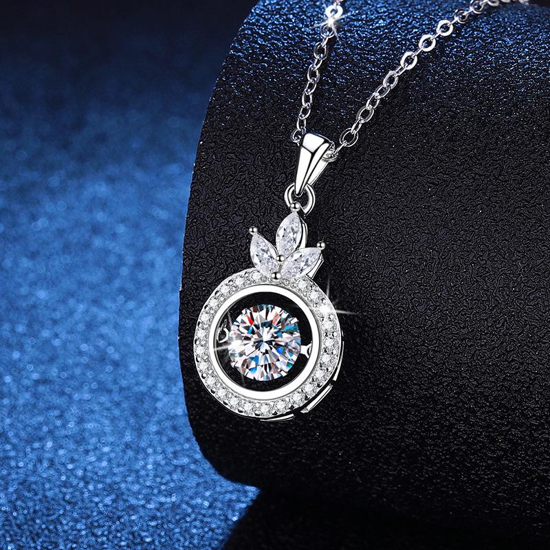 Sterling Silver Moissanite Crown Pendant Necklace for Women - 1 Carat S925 Dynamic Necklace