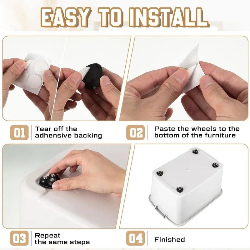 Mini Self Adhesive Caster Wheels Universal Stainless Steel Swivel Wheel 360° Rotation Pulley for Furniture Cabinet Trash