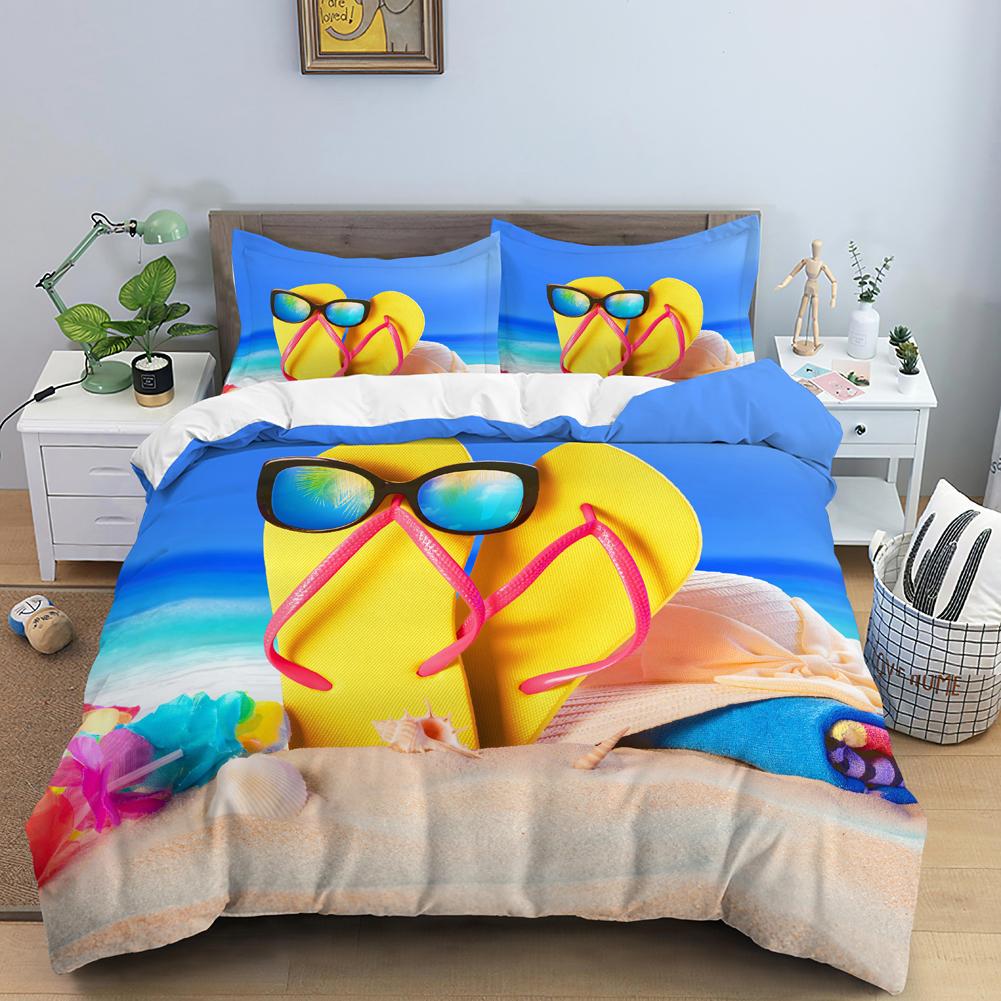 Blue Ocean King Queen Duvet Cover Cartoon Starfish Shell Bedding Set For Kid Teens Adults Sea Beach 2/3pcs Polyester Quilt Cover