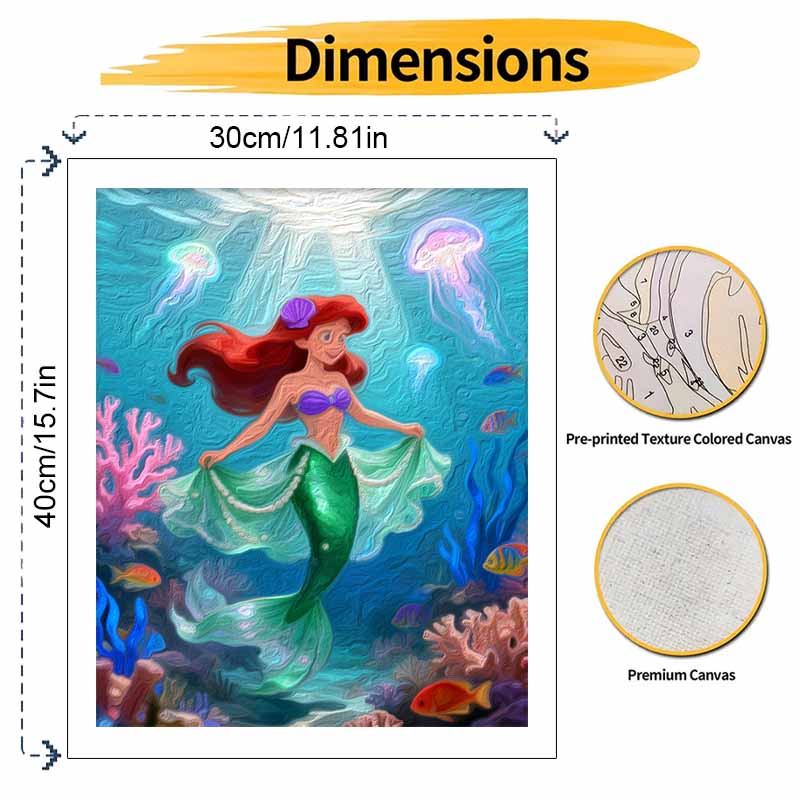 Disney Digital Oil Painting Diy Oil Painting Mermaid Ocean Underwater Coral Fish Hand Painting Living Room Bedroom Decoration Painting
