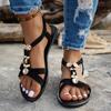 Ethnic-style Flat Sandals Women's Large-sized Round-toe Flip-flops Elastic Band Shoes Beach Flip-flops