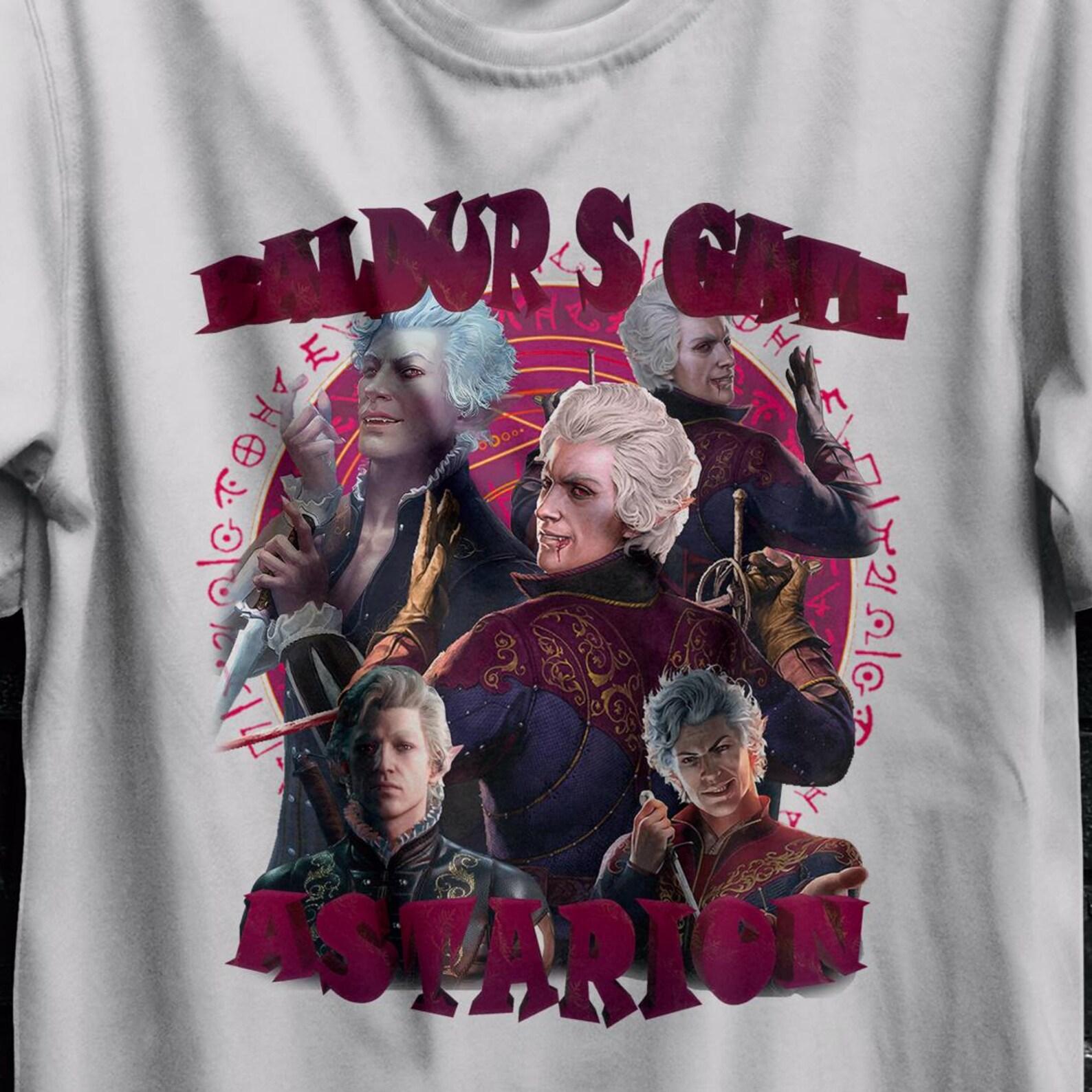 Astarion Baldur s Gate 3 Fan Tshirt For Gamer,BG3 Karlach Shirt,Shadowheart Tee,Minthara And Boo Sticker,Laezel Apparel,Gift Pin For Minsc XL