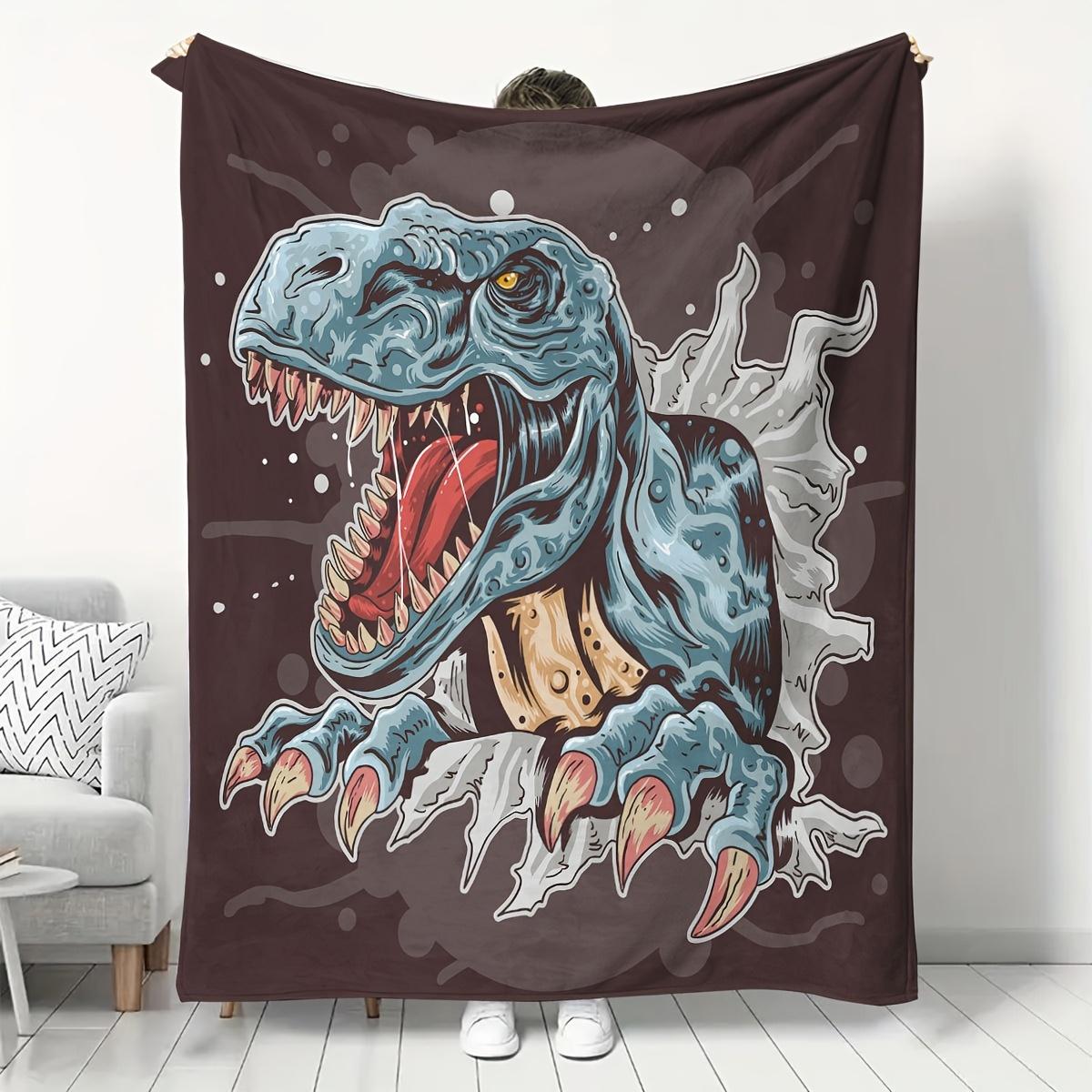 

Blue-gray dinosaur pattern Flannel printed blanket suitable for all seasons suitable for living room office sofa and travel 75x90cm