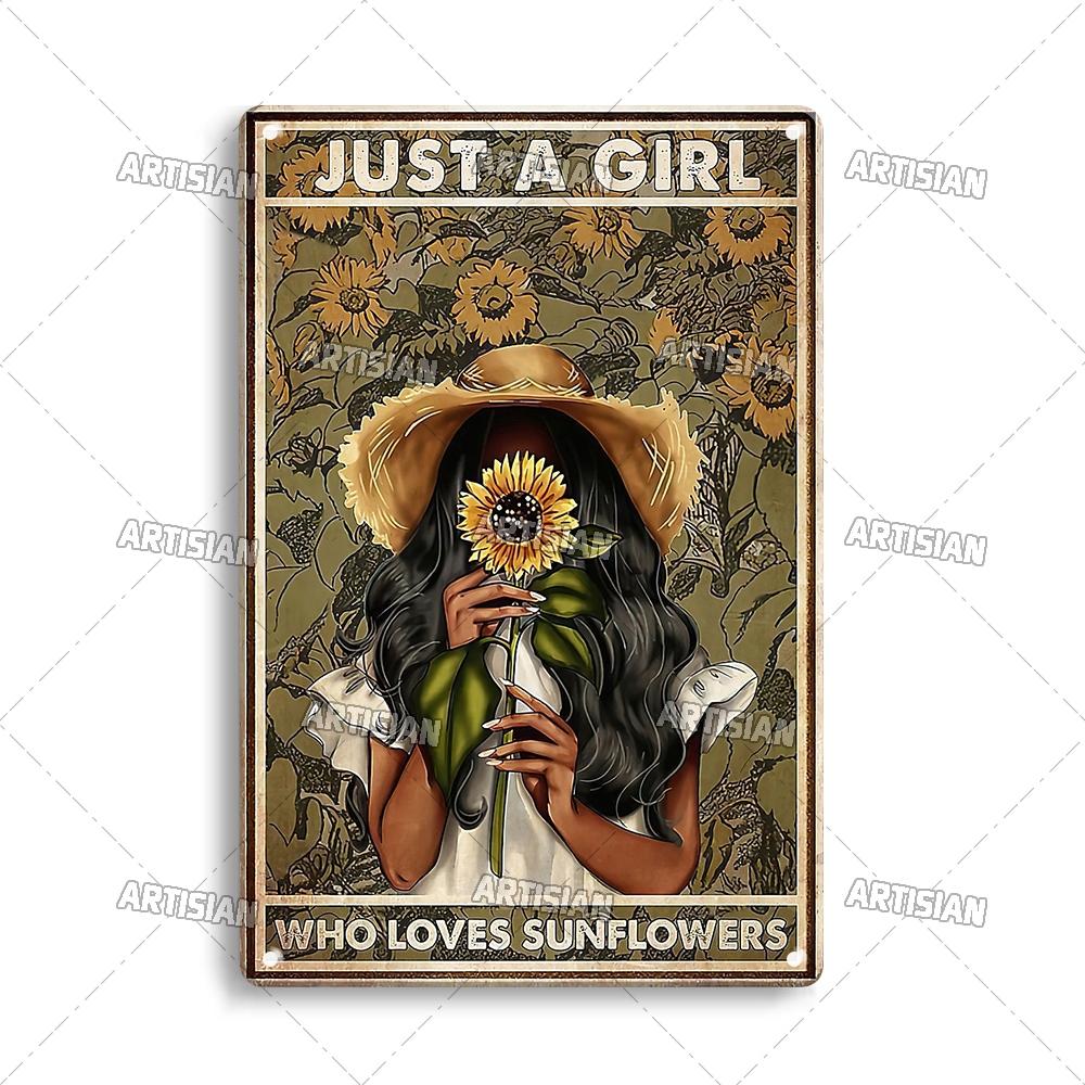 Artisian Gypsy Metal Plate Hippie Tin Plaque GIRL SUNFLOWER Decorative Sign Wall Decor Garage Bar Pub Club Hotel Kitchen Home