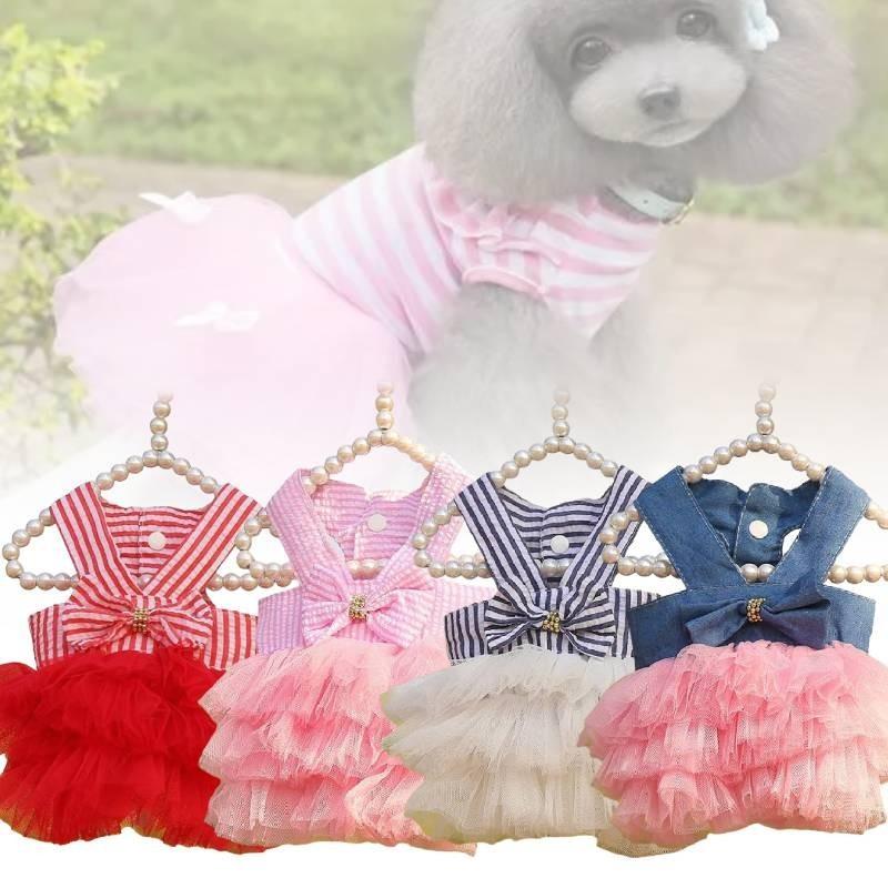Cute Summer Pink And White Striped Pet Dress For Small Dogs And Cats