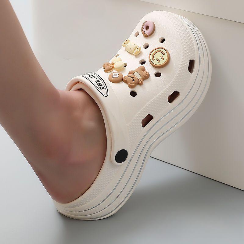 2 in 1 Sandalen und Hausschuhe zum Tragen nach außen Damen-Haushalts-Anti-Rutsch-Sandalen mit dicker Sohle und umwickelter Zehenpartie Sommer-Damen-Lochschuhe