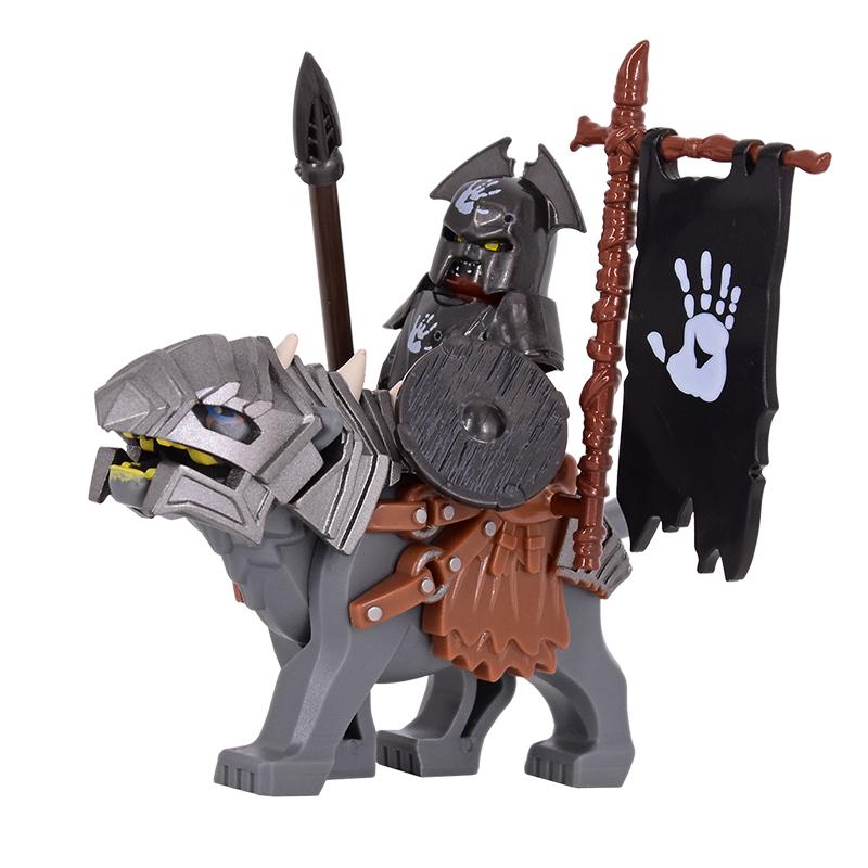 1PCS Medieval lotr Figures Orc Cav BanV Soldiers Brown Wolf rider Mount Knights Building Blocks Bricks Toys for children gifts