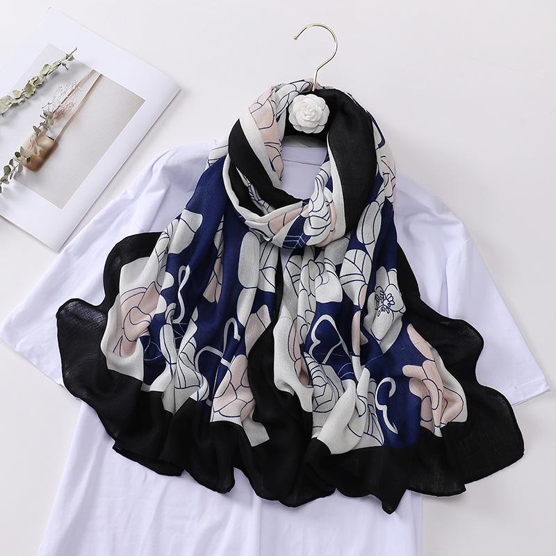 Şal de vară, multifuncţional, pentru femei, bumbac, in, eşarfă imprimată, exterioară, caldă, florală, modă, eşarfă de mătase, eşarfă lungă