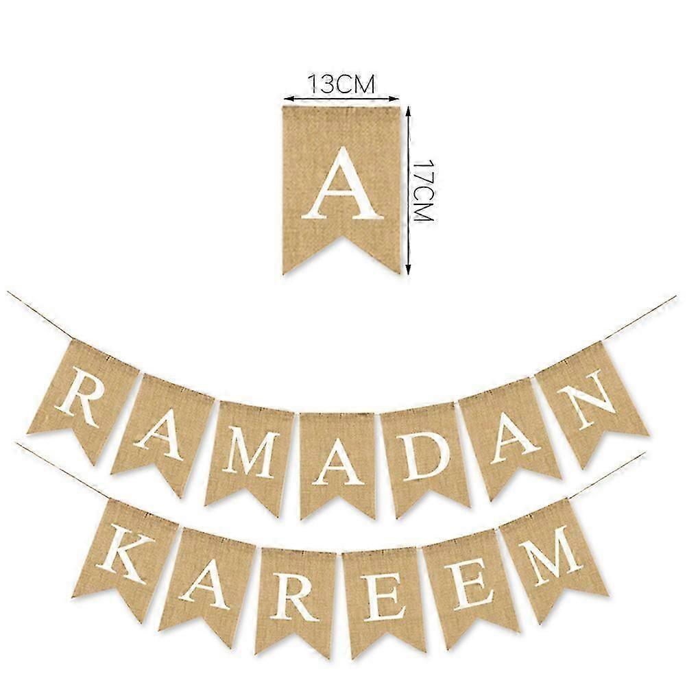 Eid Mubarak Banner Ramadan Burlap Banner Muslim Eid Bunting Pull Flag Party Decoration Supplies Khaki 200 X 13 X 17 Cm Wall Hanging 1Pcs