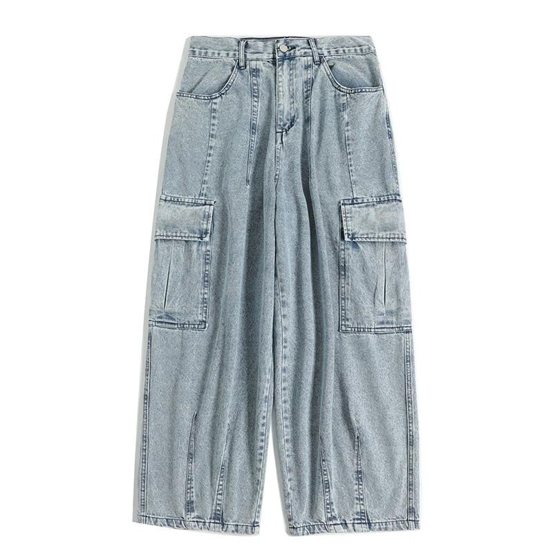 Retro Baggy Jeans Trousers Male Denim Pants Black Wide Leg Pants Men's Jeans Cargo Streetwear