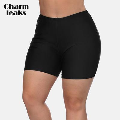 Women Plus Size Swimming Bottom Solid High Waist Swim Trunks