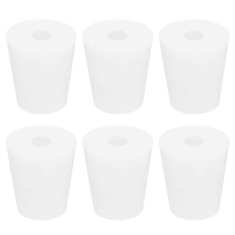 MECCANIXITY Silicone Rubber Tapered Plug 19mm To 25mm Solid Test Tubes Bungs Stopper with Hole White for Lab 6 Pieces
