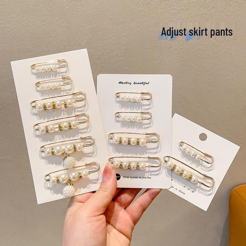 Women's Adjustable Pearl Safety Pin for Waist-Cinching and Neckline Fixing