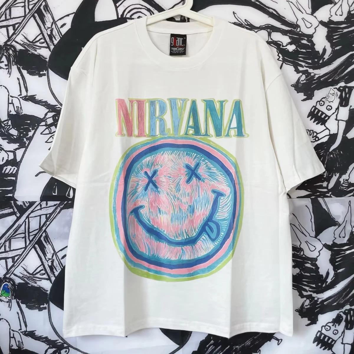 

Nirvana Акварельный Смайлик Y2K Милый И Крутой Винтажный Оверсайз Модный Удобный Мужская Футболка 4XL
