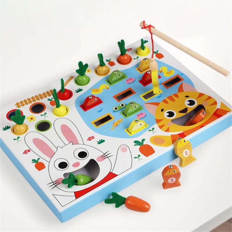 Early Learning Puzzle Toy For Kids Interactive Fishing And Carrot Harvesting Activity Toy for Hand Eye Coordination