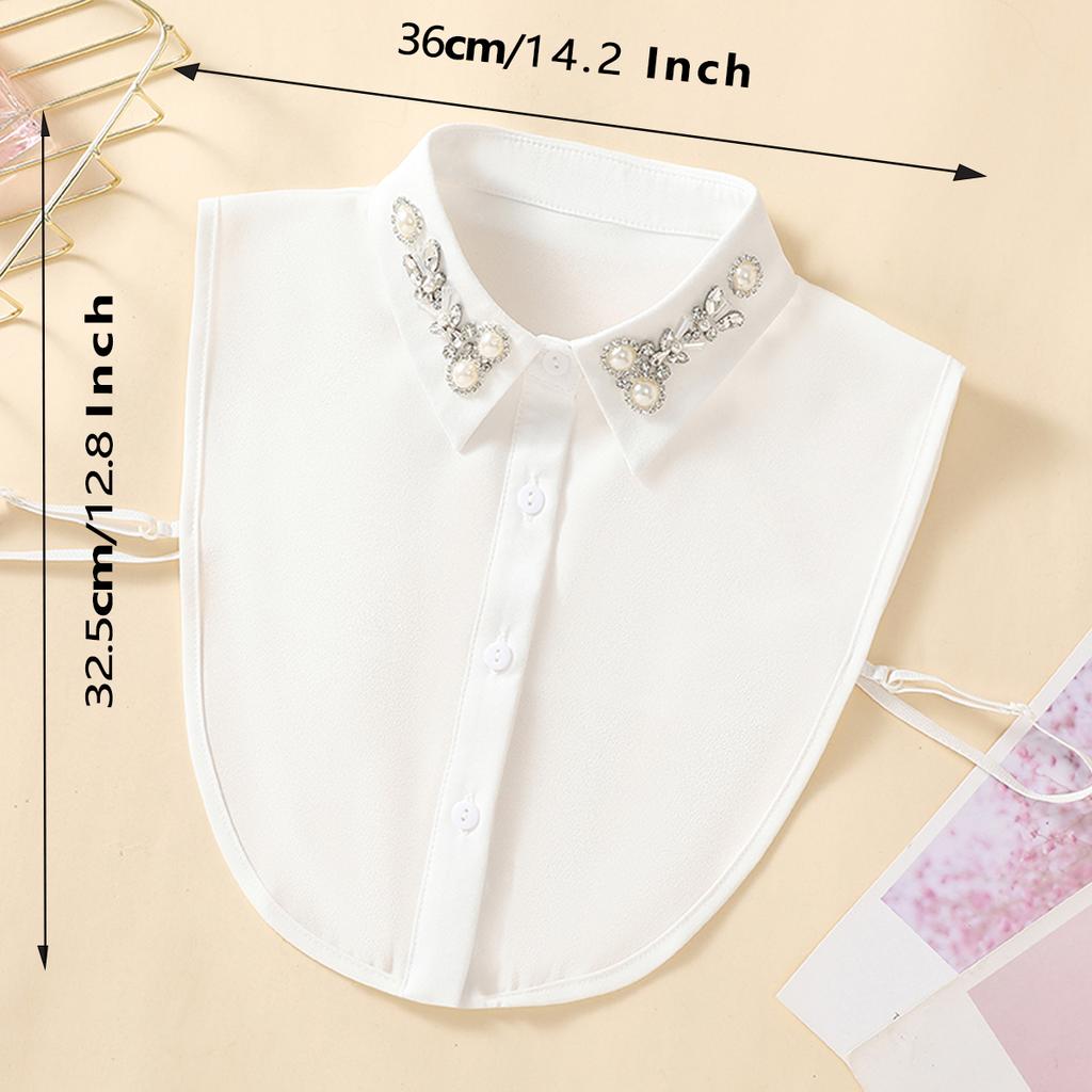 Women's Handmade Nail Half Round Bead Pointed Neck Chiffon Fake Collar Versatile Decoration Half Shirt Style Fake Collar
