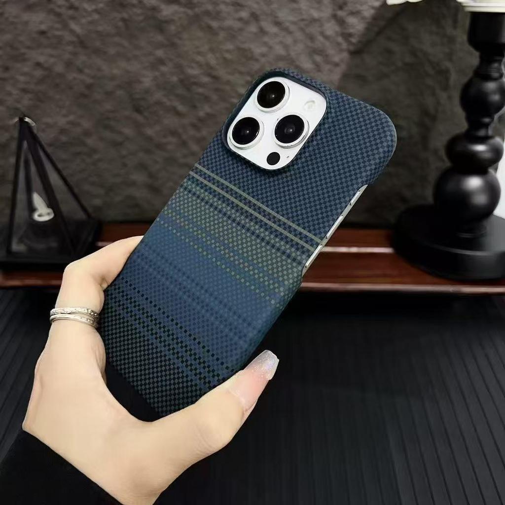 Applicable To IPhone 17 Kevlar Mobile Phone Case Magnetic Suction Apple 16proMax Half Pack Carbon Fiber 15 Protective Case 14