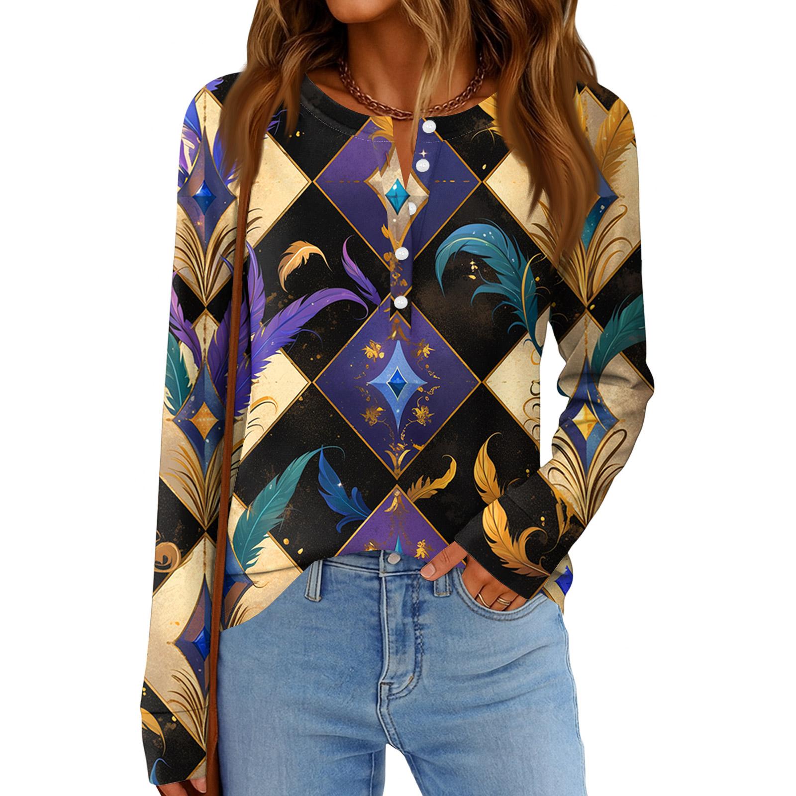 

Женская модная свободная повседневная блузка с длинным рукавом и карнавальным принтом XXL