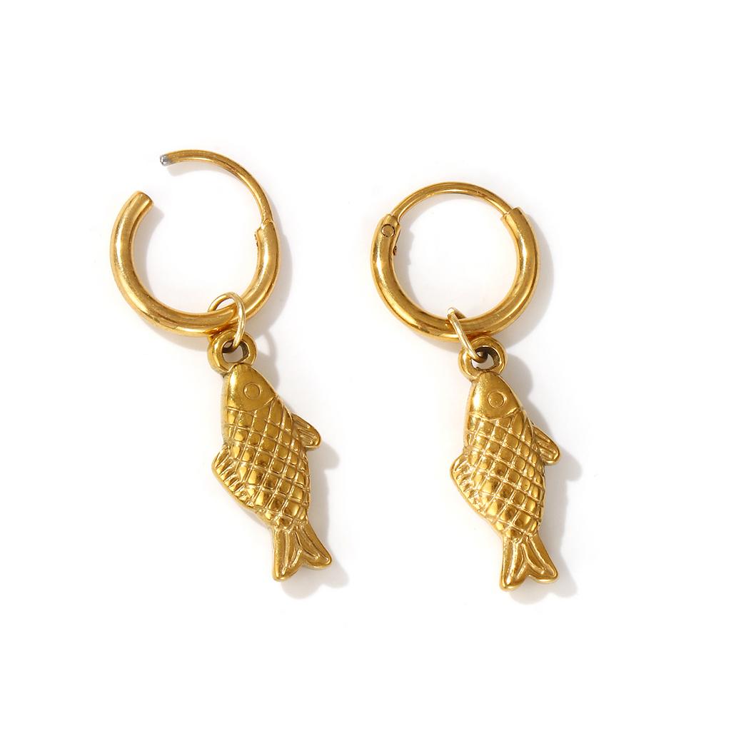 1 Pair Stylish Ocean Jewelry Earrings 18K Gold Plated Stainless Steel Fish Animal 3D Hoop Earrings For Women Gift 3.5cm x 1.4cm