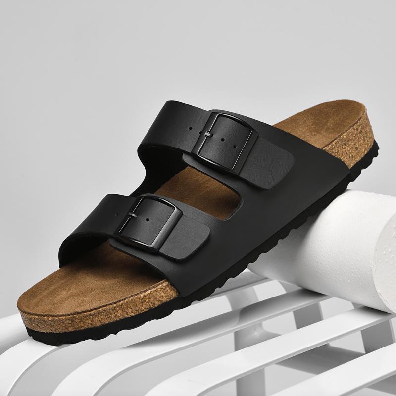 

Мужские сандалии из пробки, домашние шлепанцы, легкие кожаные шлепанцы для улицы, комфортные, с мягкой стелькой и подошвой, горячая распродажа, шлепанцы с открытым носком 46 чёрный