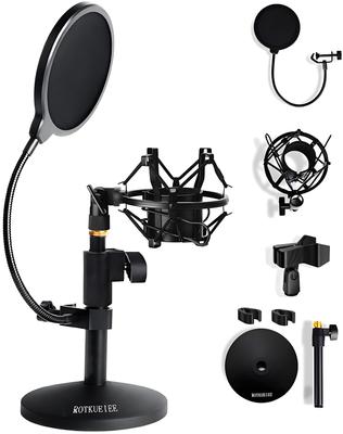 ROTKUEIEE Desktop Microphone Stand Shock Mount Pop Filter Adjustable Noise Telescopic Design for Condenser Suitable for and Includes Microphone Holder