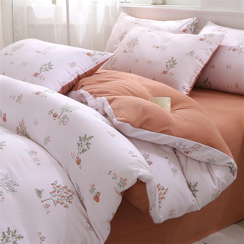New Spring Duvet Cover Class A Double Yarn Printed Knitted Cotton 3-4 Piece Quilt Bed Sheet Pillowcase Small Fresh Bedding