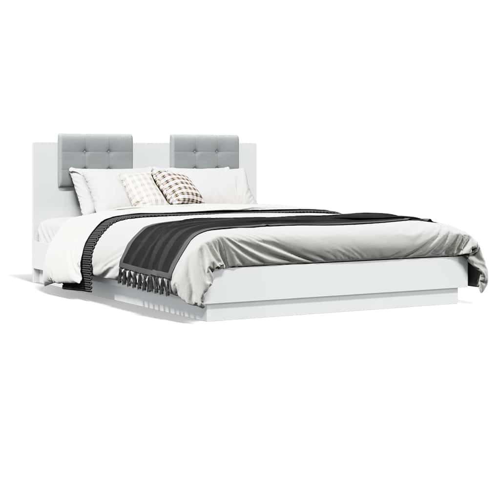 Bed Frame with Headboard and LED Lights White 140 x 200 cm
