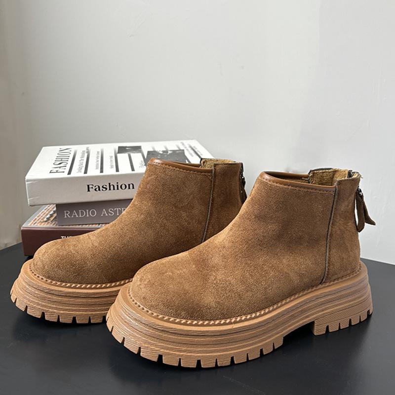 

7 коротких ботинок на толстой подошве женские ботинки зима новые модные ретро бархатные теплые универсальные мягкая подошва матовая кожа 40 верблюд