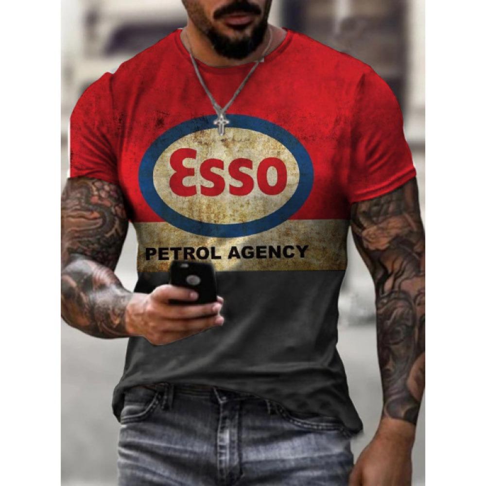 

European and American Men s Digital Printed Round Neck Short Sleeved T-shirt Casual Trend Sports Top S красный