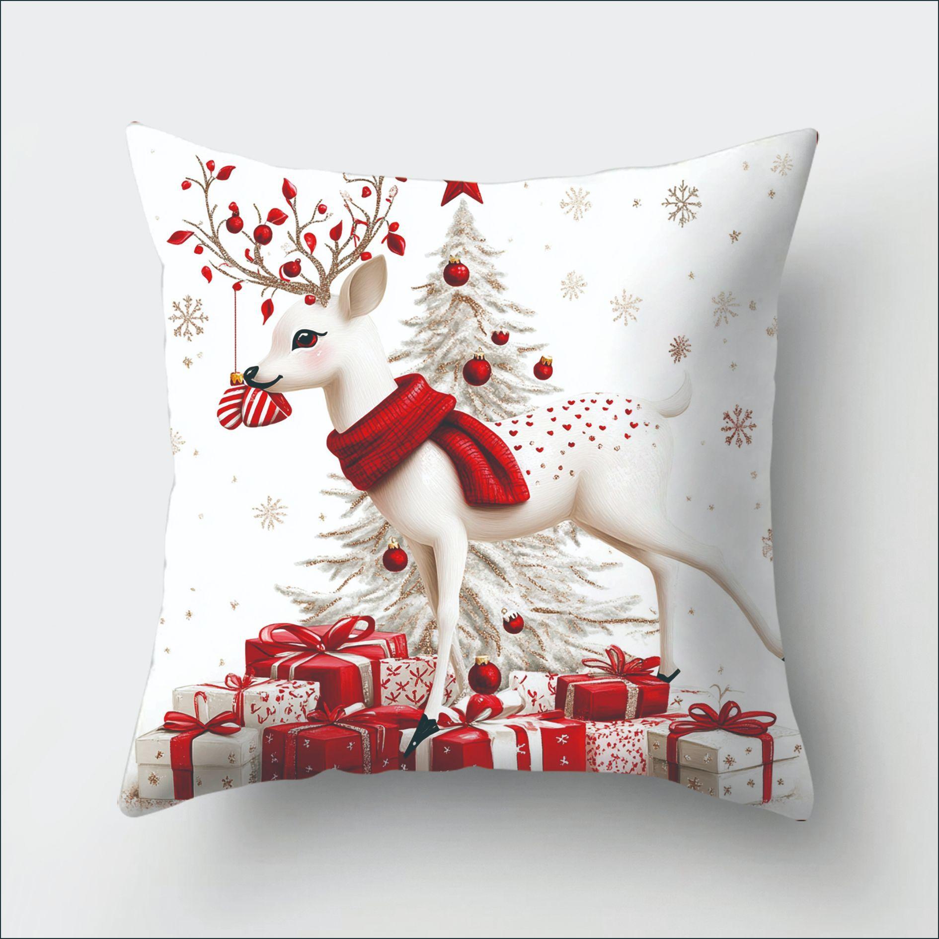 

1pc Red White Christmas Cushion Cover Snowman Deer Santa Claus Durable Cover 2025 New for Home Ornament Xmas New Year Decoration 45x45cm