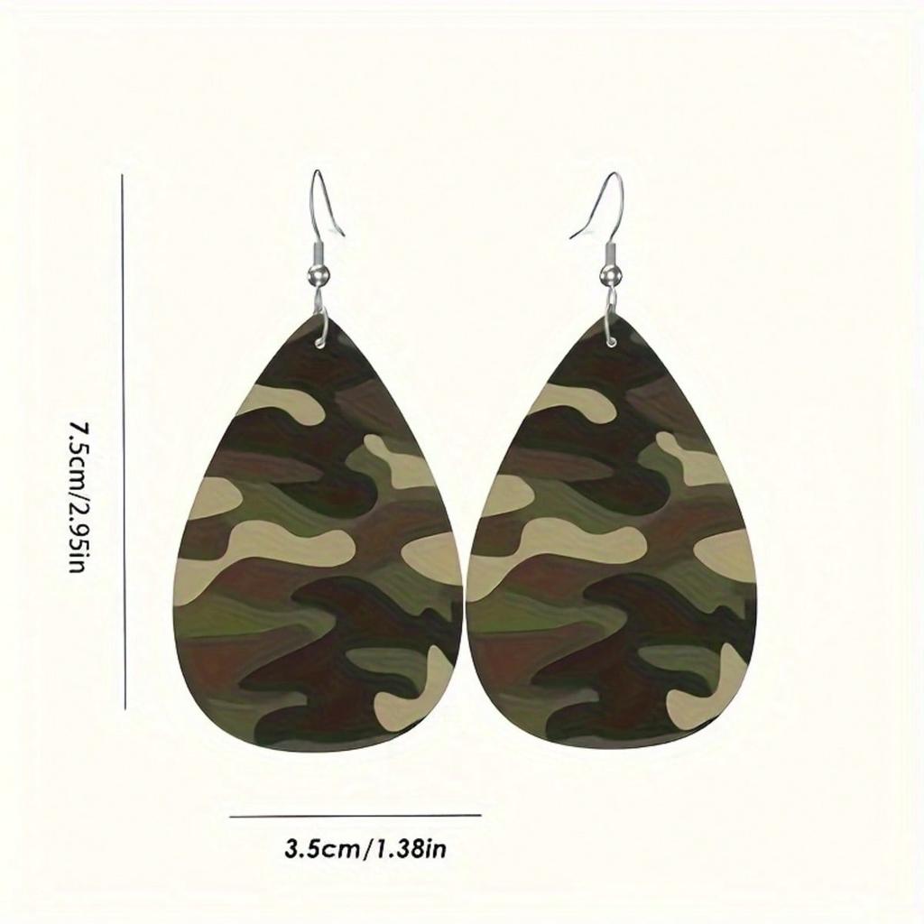 1 Paar Retro-Stil Camouflage und Leopardenmuster Kunstleder Tropfenohrringe - Leicht, Geeignet für Freizeitkleidung oder als Geschenk