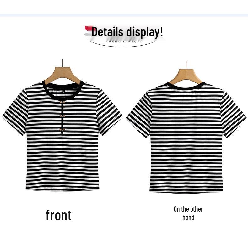 Modal Cotton Women's Striped Short-Sleeve Summer T-shirt 2025 Mom's Casual Elastic Blouse