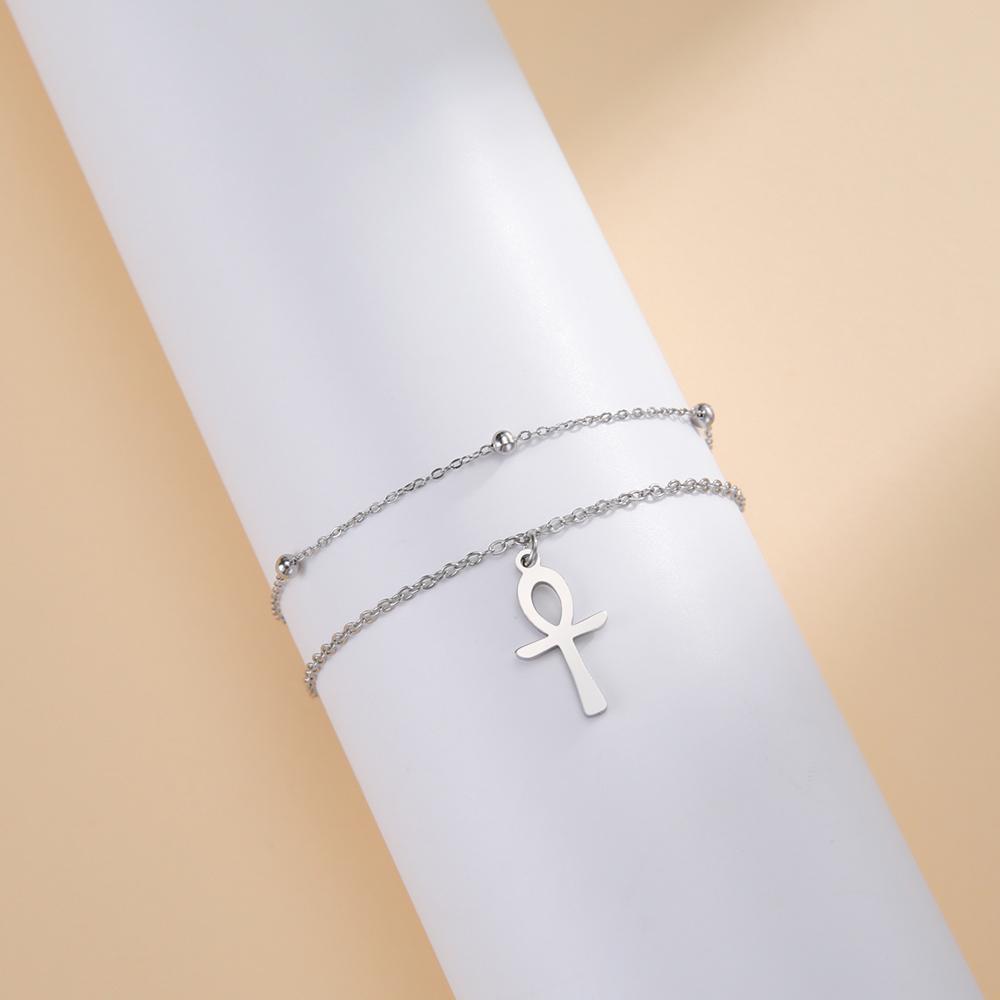 Dawapara Ankh Cross Ankle Bracelet Religious Egyptian Key of Life Cross Bracelet for Men Women Stainless Steel Jewelry