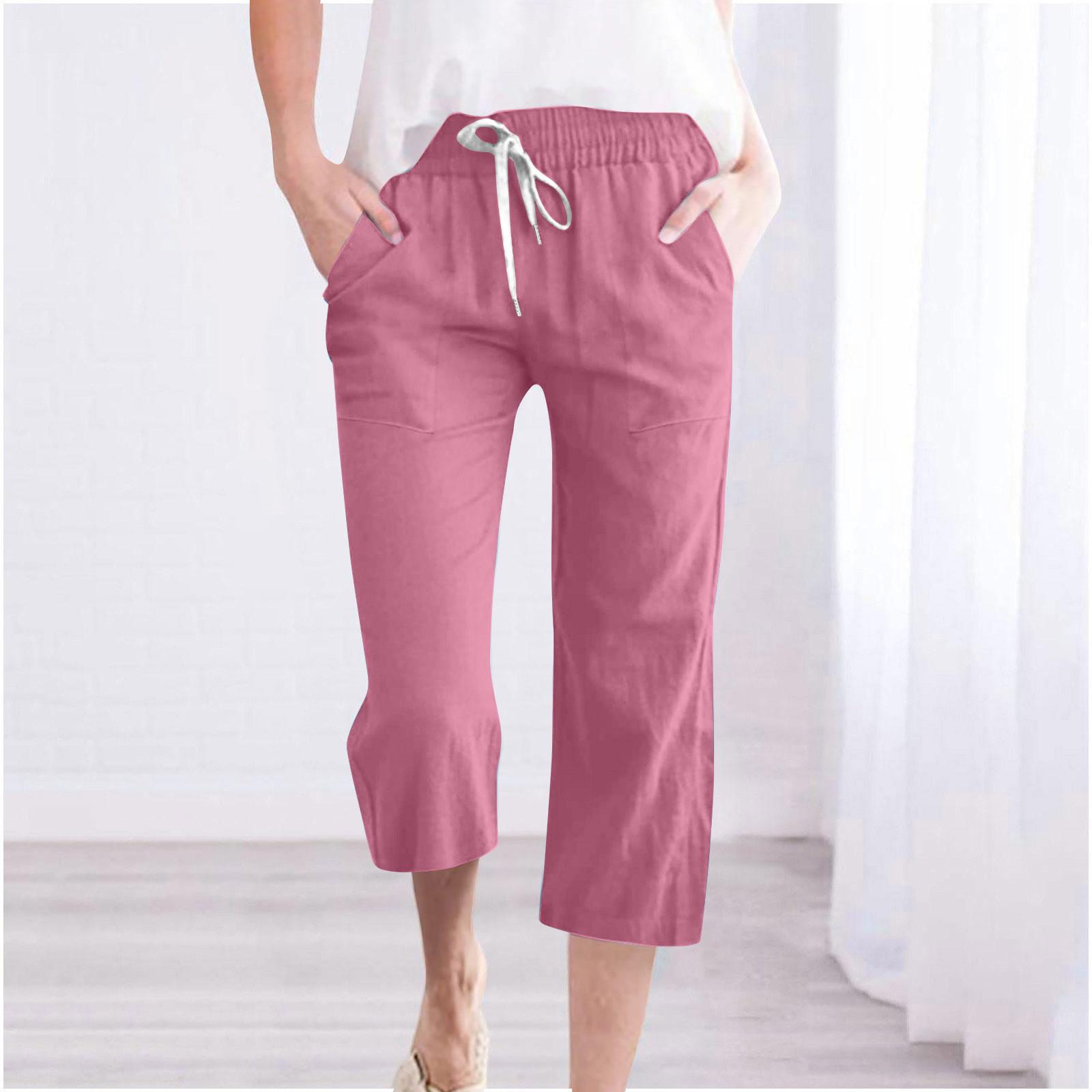 

Women s Casual And Fashionable Color Loose Pants With Pocketes S рожевий