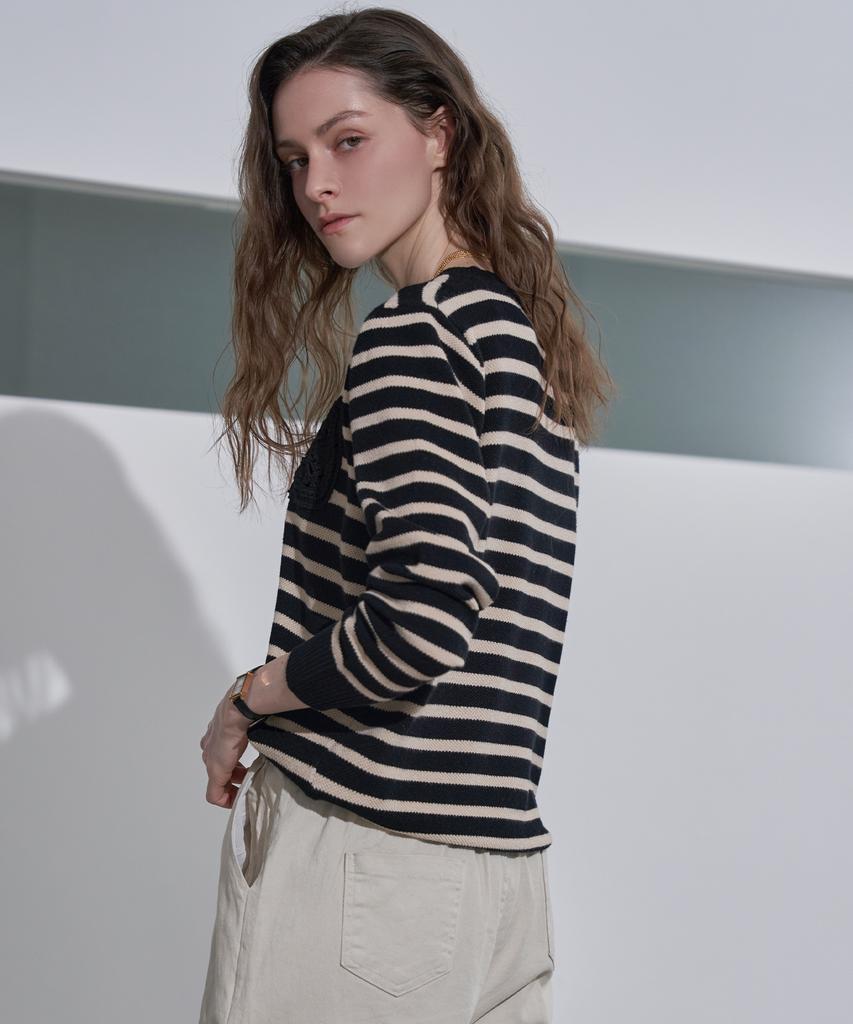 LENIC&MCCOY V-Neck Contrast Embroidered Patch Knit Mn03Kn070Fjy