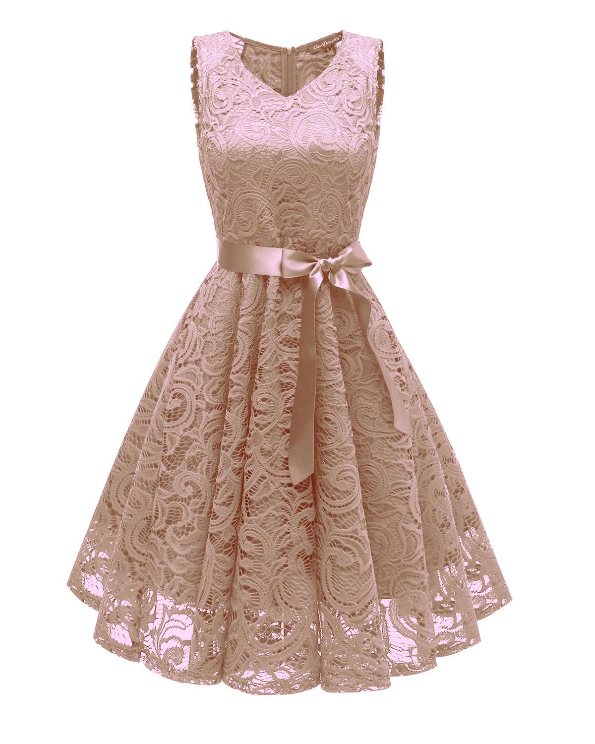 

Платье подружки невесты с V-образным вырезом и кружевом – Сексуальное женское платье с пышной юбкой L абрикосовый